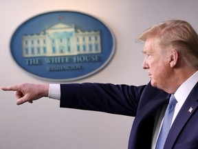 U.S. President Donald Trump speaks about the coronavirus in the press briefing room at the White House on March 16, 2020 in Washington, D.C.