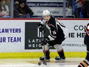 Centre Eric Florchuk in action for the Vancouver Giants during a Western Hockey League game against the Calgary Hitmen at the Langley Events Centre.