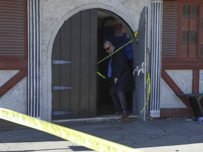 Hamilton Police Service Det. Sgt. Steve Bereziuk of the Major Crime Unit exits Sam's Urban Lounge off of Barton St. W. in Hamilton. Bereziuk is investigating a quadruple shooting and double murder that took place around 5 a.m. on Sunday March 8, 2020.