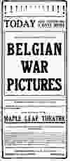 Ad in the March 11, 1915 Vancouver World for “Belgian War Pictures.”