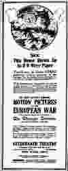 Ad in the Nov. 16, 1914 Chicago Tribune for “Motion Pictures of the European War,” which were dubbed “Belgian War Pictures” by the time they made it to Vancouver on March 10, 1915.