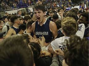 Chilliwack's G.W. Graham defeated Prince George's Duchess Park Condors 79-67 on Saturday to win the B.C. High School 3A Boys Basketball championship at the Langley Events Centre. Photo: Vancouver Sports Pictures