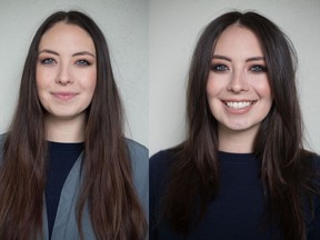 Brittany Docolas, 24, underwent a makeover at the hands of Nadia Albano. On the left is Docolas before her makeover, on the right is her after.