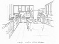 An artist's rendering of Julia Child's kitchen from The Kitchen by John Ota.