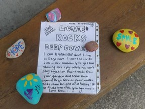 A project called Love Rocks Deep Cove was started by a six-year-old girl.
