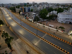 A view shows almost empty roads during a lockdown to limit the spreading of coronavirus disease (COVID-19), in Ahmedabad, India, March 24, 2020.