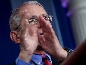 Dr. Anthony Fauci, Director of the National Institute of Allergy and Infectious Diseases, addresses the coronavirus task force daily briefing at the White House in Washington, D.C., March 25, 2020.