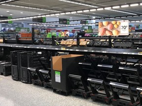 Empty fruit and vegetable section at an Asda store in Watford as the spread of the coronavirus disease (COVID-19) continues, in Watford, Britain, March 18, 2020.