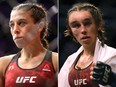 MMA fighter Joanna Jedrzejczyk suffered a hematoma (right) during her fight against Zhang Weili at UFC 248 on March 7, 2020. (Getty Images)