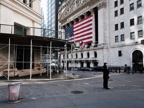 Wall Street stands empty as people stay away from the area due to the coronavirus in New York City.