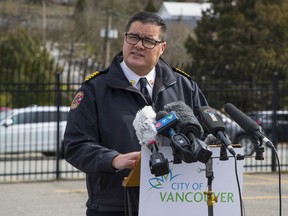 Vancouver Fire Chief Darrell Reid, pictured at a news briefing on Friday.