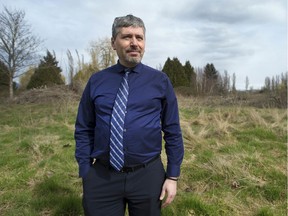 Michael Bouchard, principal of the Pythagoras Academy, stands on land his school owns in Richmond on March 13.