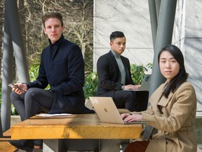 Medical students Devon Mitchell (left), Geoffrey Ching and Vivian Tsang at UBC.