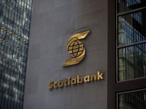 A Scotiabank logo is seen on Scotia Plaza in Toronto.
