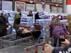 A Facebook video posted Sunday that purportedly shows the opening hour dash for toilet paper at a Langley Costco has been shared thousands of times, drawing criticism, laughs and buyer panic.