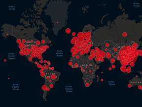 Cases of the coronavirus worldwide, according to Johns Hopkins coronavirus resource centre.