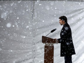 Prime Minister Justin Trudeau attends a news conference at Rideau Cottage, while the spread of the coronavirus disease (COVID-19) continues, in Ottawa, Ontario, April 9, 2020.