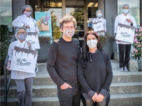 Brian and Tammi Kerzner, the owners of Rocky Mountain Chocolate, with some of their staff. The company donated $30,000 worth of chocolates that went to Surrey’s Safe Schools program for their 'Spring Celebration' baskets.