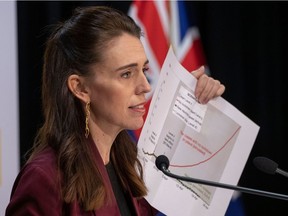 New Zealand Prime Minister Jacinda Ardern briefs the media about COVID-19 at Parliament House in Wellington on April 27. Ardern claimed New Zealand had scored a significant victory against the spread of the coronavirus, as the country began a phased exit from its lockdown.