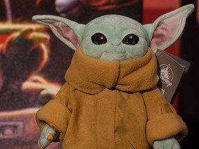 A Baby Yoda toy is pictured during a "Star Wars" advance product showcase in the Manhattan borough of New York City, Feb. 20, 2020.