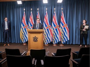 Education Minister Rob Fleming and B.C. School Trustees' Association president Stephanie Higginson provide a briefing on the status of K-12 in BC schools during the COVID-19 pandemic on April 28, 2020.