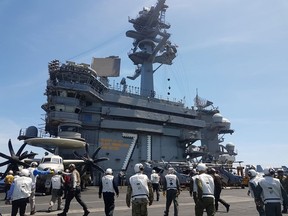 The flight deck of the USS Theodore Roosevelt while transiting the South China Sea April 10, 2018.