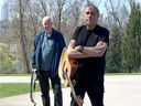 Burnaby Mayor Mike Hurley, left, and city Coun. Joe Keithley have teamed up for a COVID-19 anthem, We're All in This Together. Keithley is also the singer/guitarist for Canadian punk legends DOA.