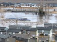 Flood waters from the Clearwater River cover the Ptarmigan Trailer Park in Fort McMurray, Alta., on April 27, 2020.