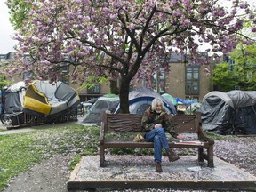 Oppenheimer Park homeless camp in Vancouver, BC Saturday, April 25, 2020. The provincial government announced today residents of three homeless camps in Vancouver and Victoria will be moved to hotels to protect them from COVID-19.