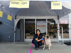 Lauren Adelman at Canada West Vet's Vancouver location, where only doctors and patients are allowed inside in an attempt to prevent the spread of the COVID-19 virus.