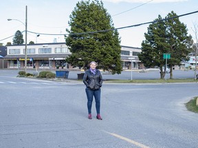 The mayor of Port McNeill, Gaby Wickstrom, on a eerily quiet street in the town on northern Vancouver Island.