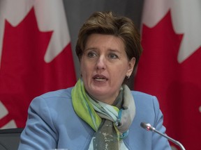 Minister of Agriculture and Agri-Food Minister Marie-Claude Bibeau speaks during a news conference on the COVID-19 virus in Ottawa, Monday March 23, 2020.