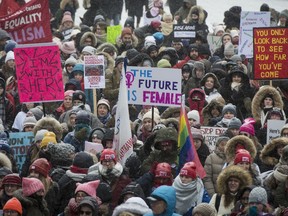 A large crowd gathers at Nathan Phillips Square for the start of the Toronto Women's March on Saturday, January 19, 2019. A new global survey finds Canada second only to Sweden when it comes to those who consider it very important for women to enjoy the same rights as men.