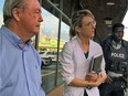 Screen grabs from a video of a business dispute on April 30 that led to police being called. In the white medical coat is Surrey city councillor Allison Patton. To her right is Surrey Mayor Doug McCallum.