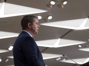 Leader of the Opposition Andrew Scheer speaks during a news conference on Parliament Hill, Monday, May 11, 2020 in Ottawa.