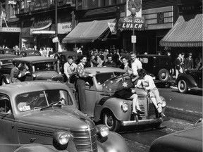 People celebrate VE Day in Vancouver, May 8, 1945. Vancouver Sun files.