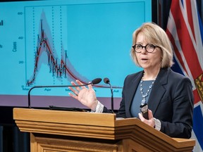 Dr. Bonnie Henry, the B.C. provincial health officer, at her daily COVID-19 pandemic briefing in Victoria.