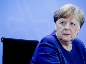 German Chancellor Angela Merkel at a news conference in Berlin, Germany, on April 30, 2020. Merkel has been among the world leaders calling for green recoveries.