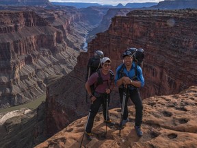 Kevin Fedarko (left) and Pete McBride at the Grand Canyon. The Vancouver International Mountain Film Festival will stream their award-winning documentary film Into the Canyon May 29-31.