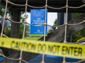 Playgrounds are still closed throughout the Lower Mainland but will slowly open in different municipalities starting May 29. Pictured is the playground, still closed for the time being, at Science World in Vancouver. The city will reopen its playgrounds on June 1.