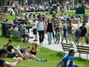 Vancouverites flocked to English Bay on Sunday to soak up some late spring sunshine.