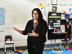 Farah Babul in the essential workers classroom at Hollyburn Elementary in West Vancouver.