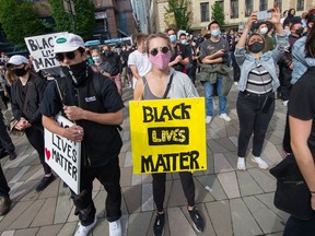 People at an anti-racism rally in front of the Vancouver Art Gallery in Vancouver, B.C., May 31, 2020.