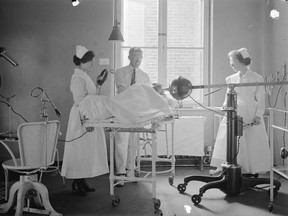 A patient being treated at Vancouver General Hospital, circa 1919.