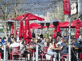 The full patio at the Olympic village location of the Tap and Barrel, Vancouver March 29 2019.