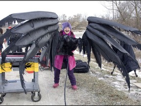 Prudence Emery with Alice Cooper's wings from the 2009 film Suck. The Toronto-shot movie also included other rock luminaries Iggy Pop, Henry Rollins and Alex Lifeson.