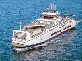 An Island Class hybrid electric ferry conducts sea trials.