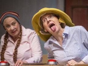 Mom's the Word's Barbara Pollard, left, and Erla Faye Forsyth perform a scene at the Persephone Theatre in Saskatoon on Sept. 18, 2018.