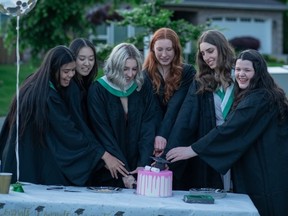 Earl Marriott Secondary School grads, from left to right, Jenna Multani, Sarah Song, Orla Moore, Veronica Phillips, Annelie Wells and Ashley Van Ness.