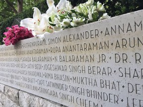 The Air India memorial wall at Stanley Park.